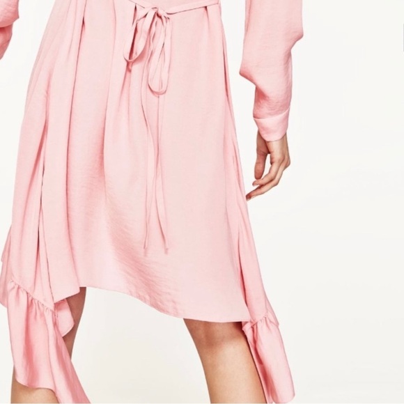 NWT Zara woman’s Frilled Pink Midi Dress Ruffled Hem Boho Size Large - Picture 8 of 15